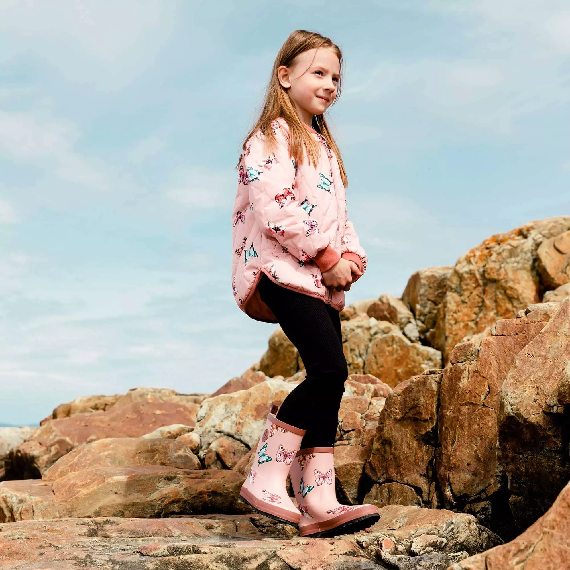 Deux Par Deux Inted Quilted Jacket Pink Watercolor Butterflies - Image 3