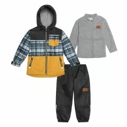 Deux Par Deux Inted 3 In 1 Spring Rain Set Black, Plaid & Yellow