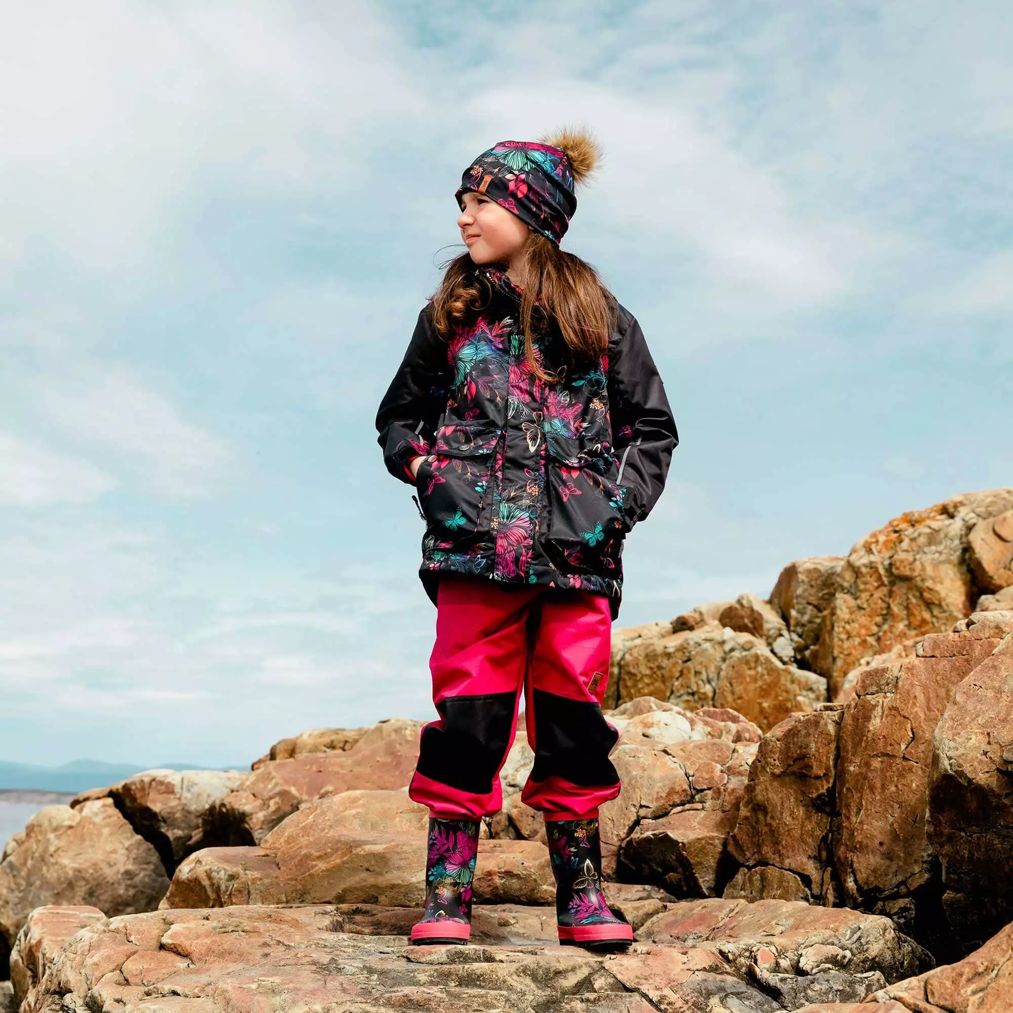 Deux Par Deux Inted Rain Boots Black Butterflies - Image 2