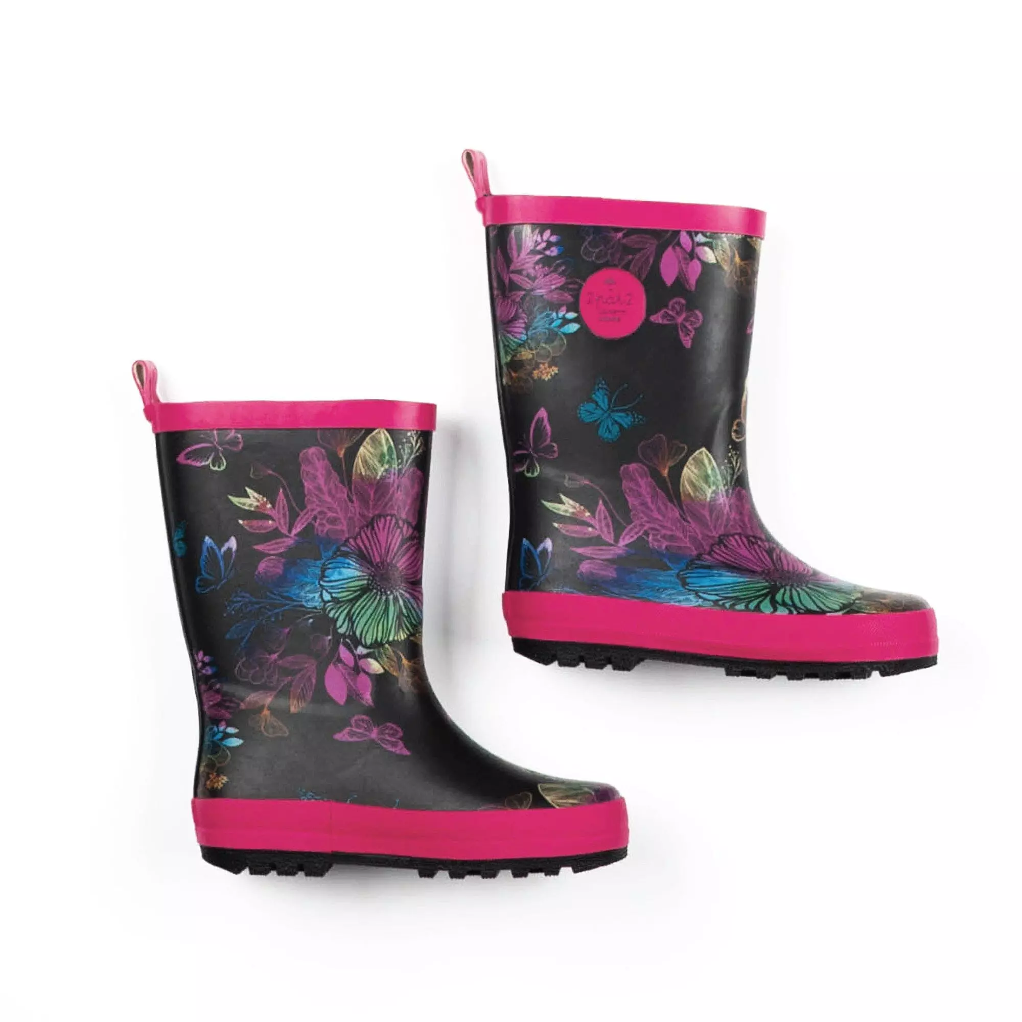 Deux Par Deux Inted Rain Boots Black Butterflies