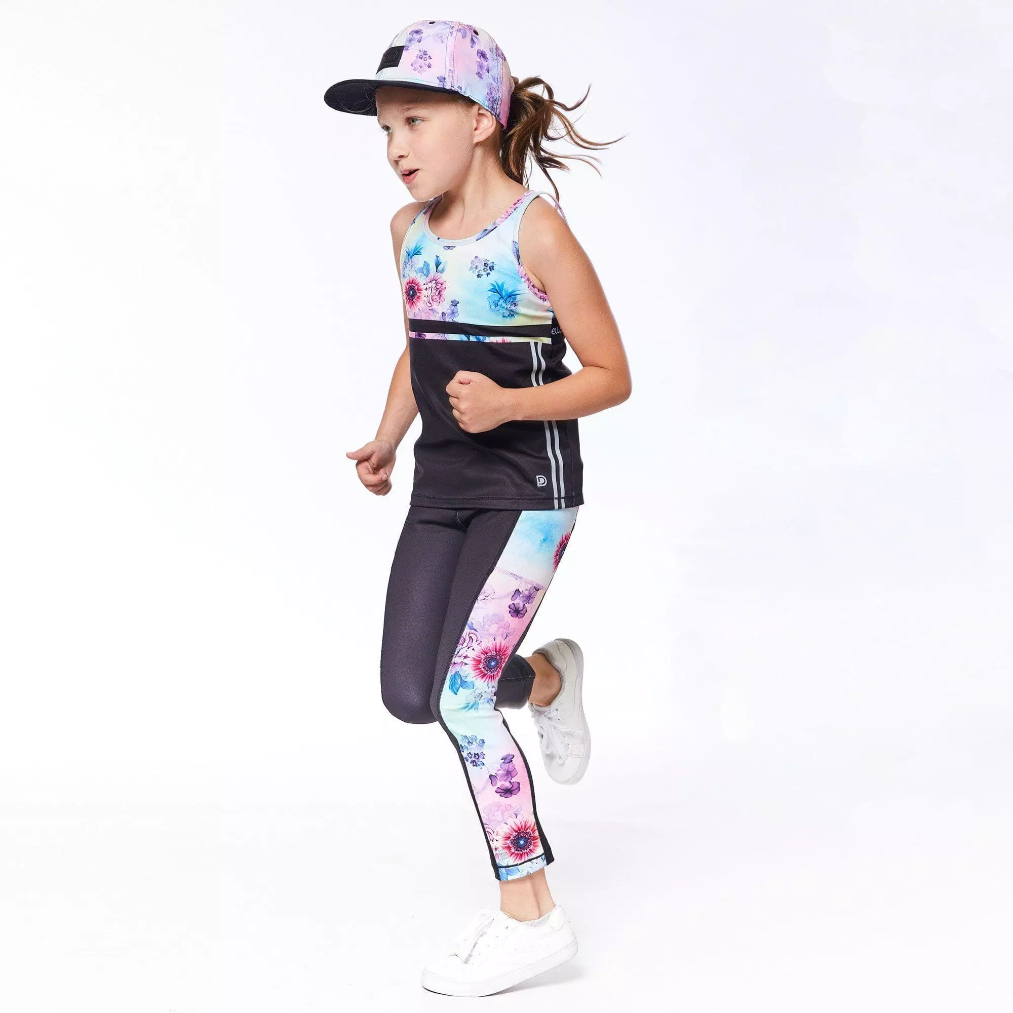 Deux Par Deux Inted Athletic Legging - Black And Multicolor Flowers - Image 2