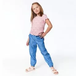 Deux Par Deux Inted Short Sleeve Tee - Light Pink Flowers