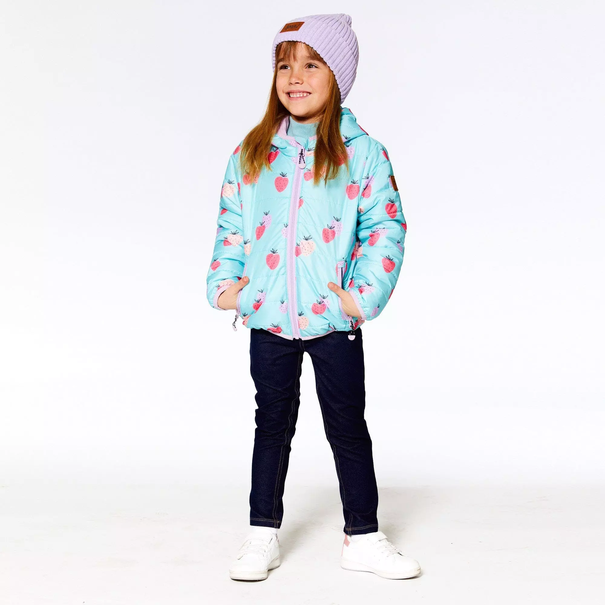 Deux Par Deux Inted Spring Puffer Jacket - Turquoise Strawberry - Image 2