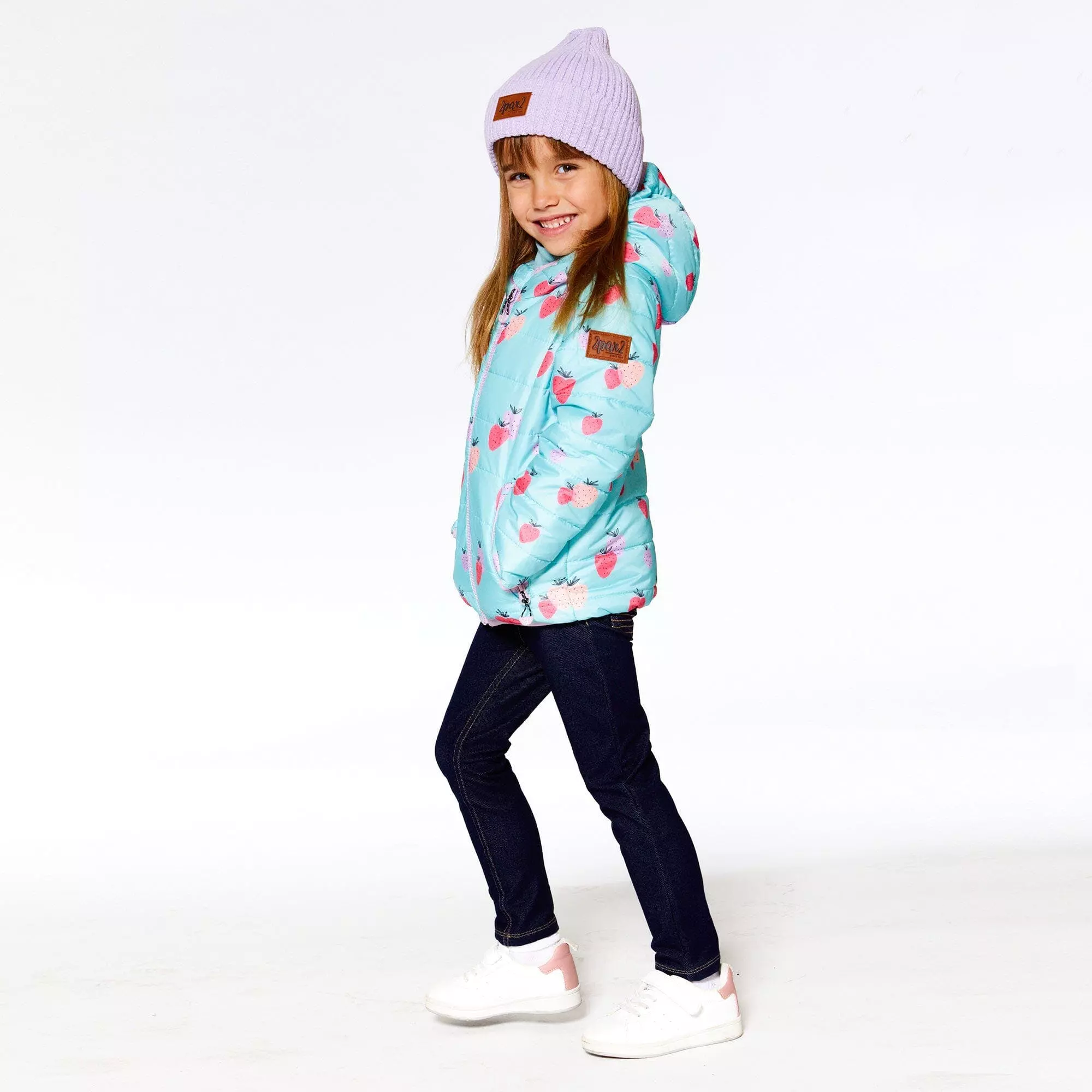 Deux Par Deux Inted Spring Puffer Jacket - Turquoise Strawberry - Image 3