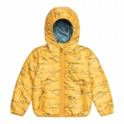 Deux Par Deux Inted Spring Puffer Jacket - Yellow Dinosaurs