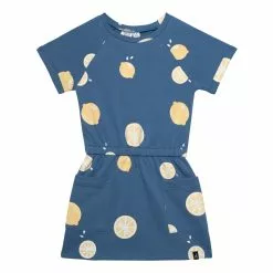 Deux Par Deux Inted French Terry Short Sleeve Raglan Dress - Navy Lemons