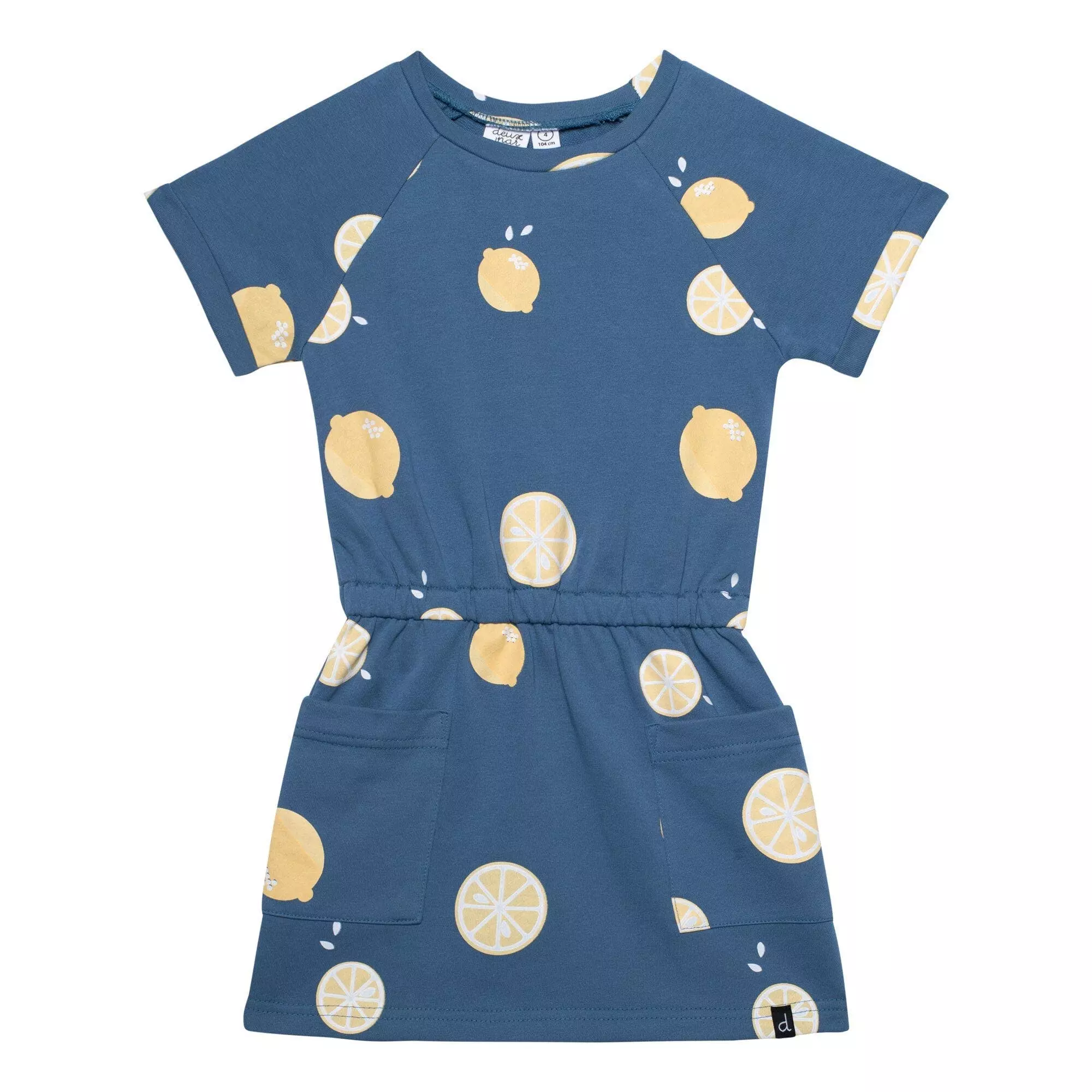 Deux Par Deux Inted French Terry Short Sleeve Raglan Dress - Navy Lemons