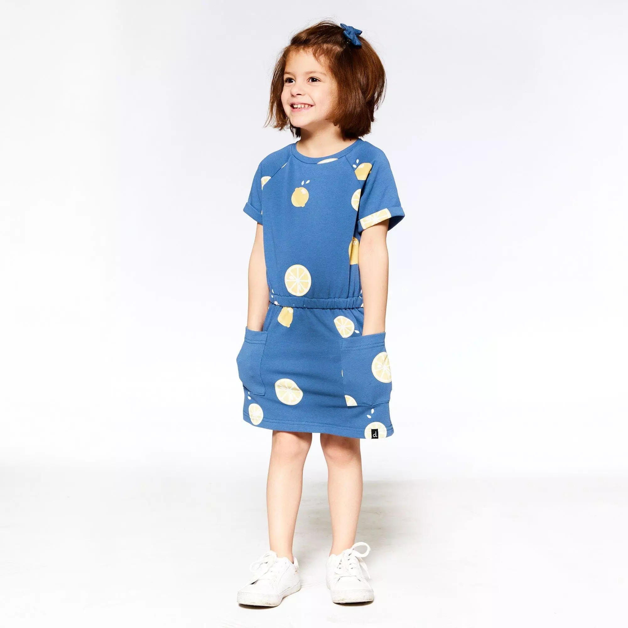 Deux Par Deux Inted French Terry Short Sleeve Raglan Dress - Navy Lemons - Image 2