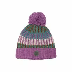 Deux Par Deux Striped Knit Hat Purple, Green, Brown And White