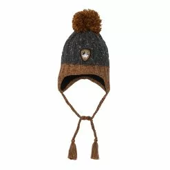Deux Par Deux Earflap Knit Hat Grey And Yellow