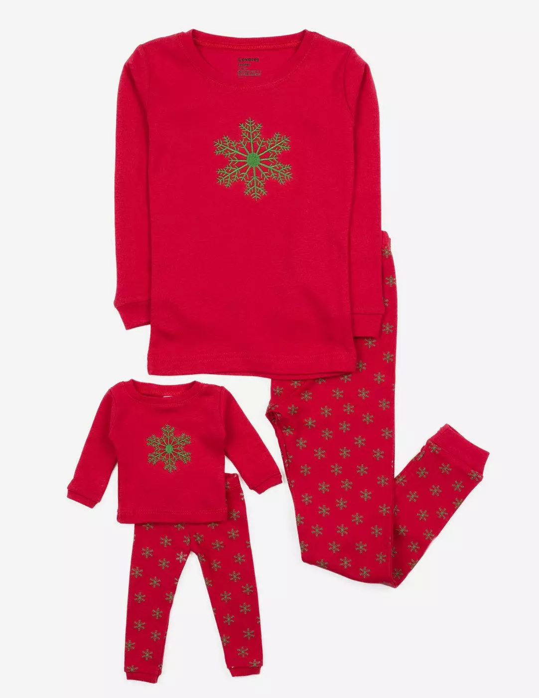 Leveret Matching Girl & Doll Cotton Snowflake Pajamas - Image 2