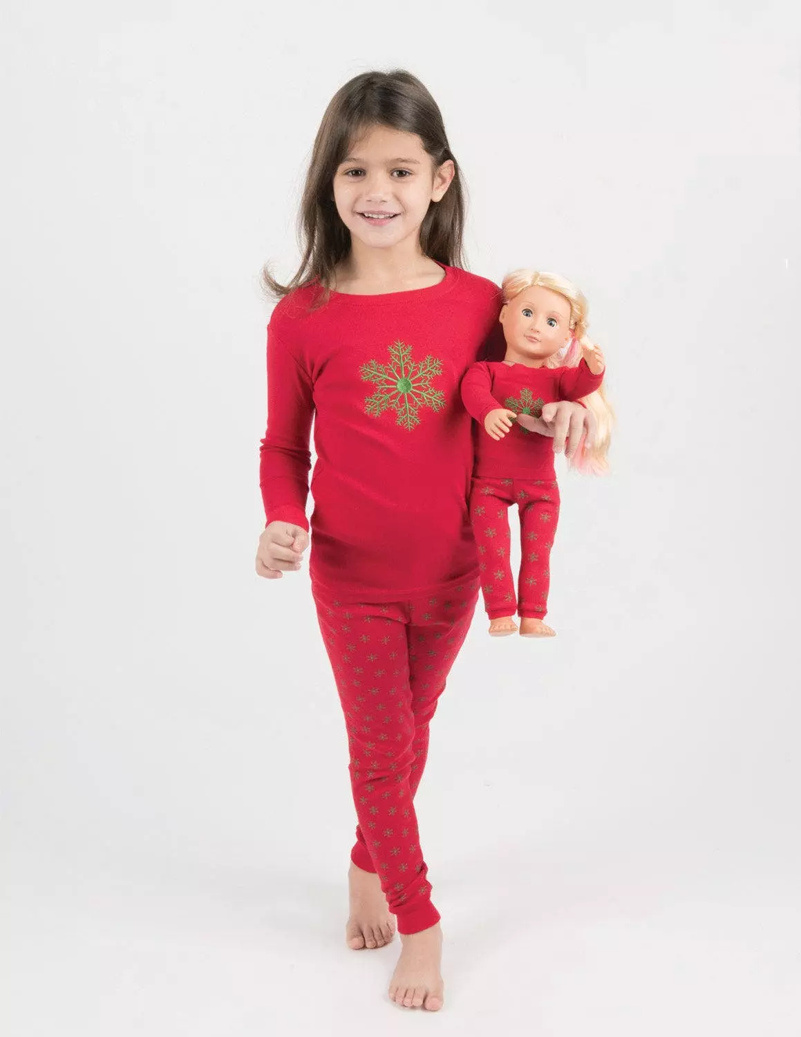 Leveret Matching Girl & Doll Cotton Snowflake Pajamas