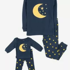 Leveret Matching Girl & Doll Cotton Bee And Moon Pajamas