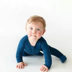 Posh Peanut Sailor Blue Footie Zippered One Piece