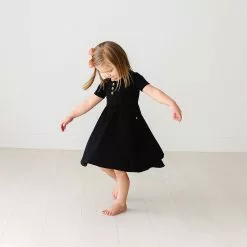 Posh Peanut Black Ribbed Short Sleeve Henley Twirl Dress