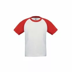 B&C Childrens Boys Short Sleeve Baseball T-Shirt - White/Red
