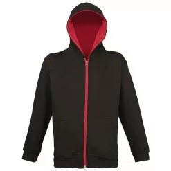 Awdis Kids Unisex Varsity Hooded Sweatshirt / Hoodie / Zoodie / Schoolwear (Jet Black/Fire Red)