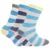 Universal Textiles Childrens/Boys Striped Design Socks (Pack Of 3) (Gray/Yellow/Blue)