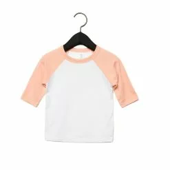 Bella + Canvas Ella + Canvas Youths 3/4 Sleeve Baseball T-Shirt (White/Heather Peach)