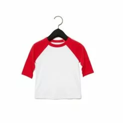 Bella + Canvas Toddler 3/4 Sleeve Baseball T-Shirt - White/Red