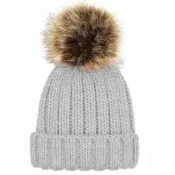 BEECHFIELD Childrens/Kids Pom Pom Chunky Beanie - Light Gray