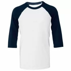 Bella + Canvas Hildrens/Kids 3/4 Sleeves Baseball Tee - White/ Navy