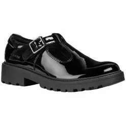 Geox Girls J Casey G E Leather Buckle Shoe (Black)