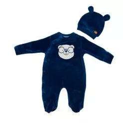 Andy Wawa Navy Velvet Bear Bodysuit & Hat